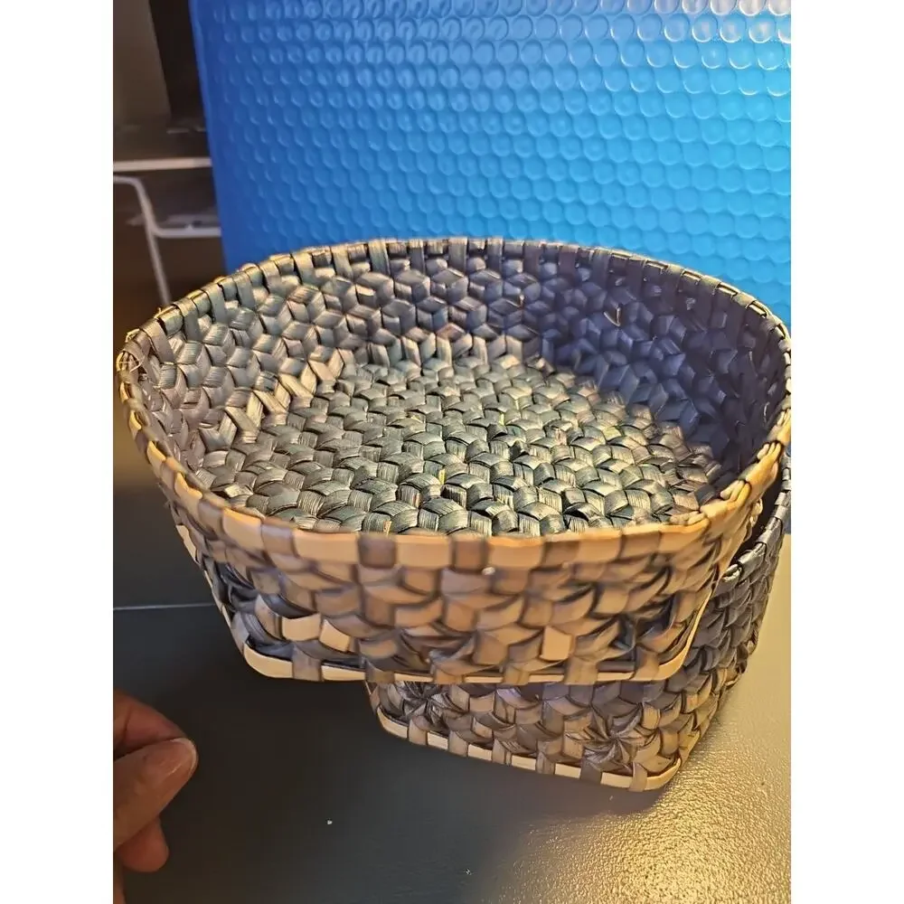 Vintage Woven Grass‎ Basket With Cover. Farmhouse, Sewing.